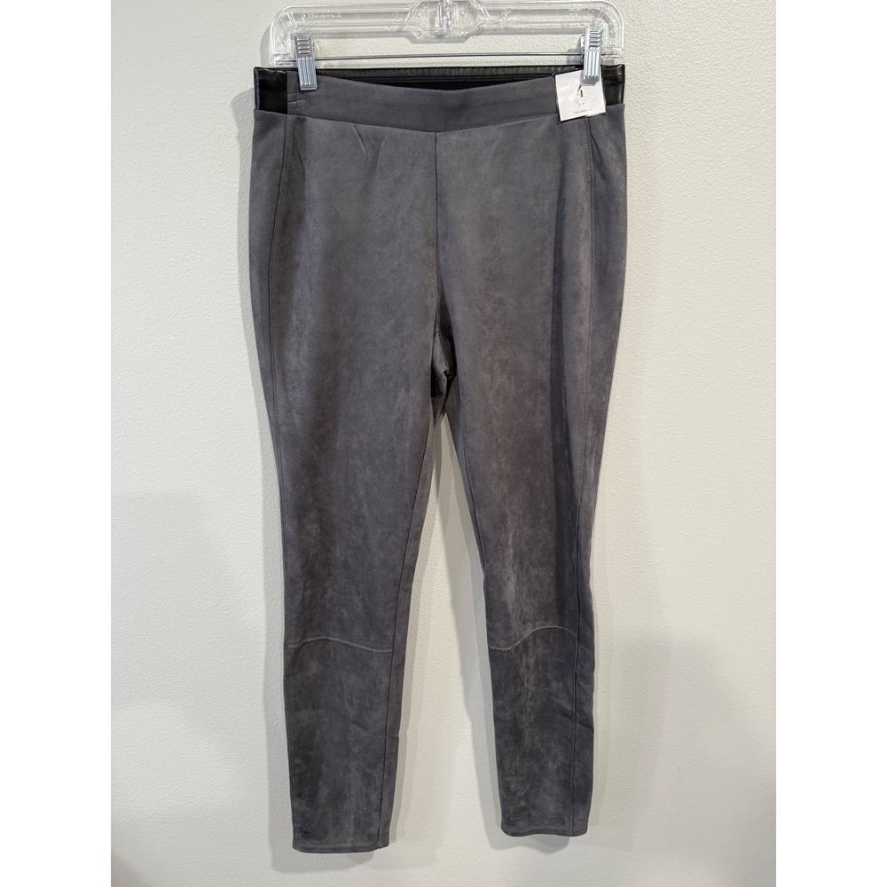 White House Black Market Faux Suede Leggings Black Leather Trim Pants Size 4‎
